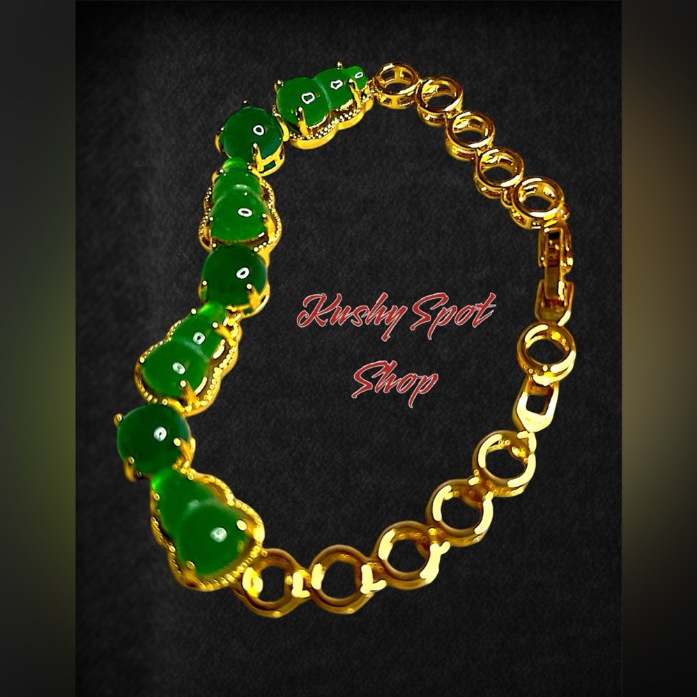 NWOT ✨💚🎋🐲🐉 Green Jade Hulu 🧧 Lucky Gourd 🧉✨🐉🐲🎋✨Titanium GP Bracelet🧧✨